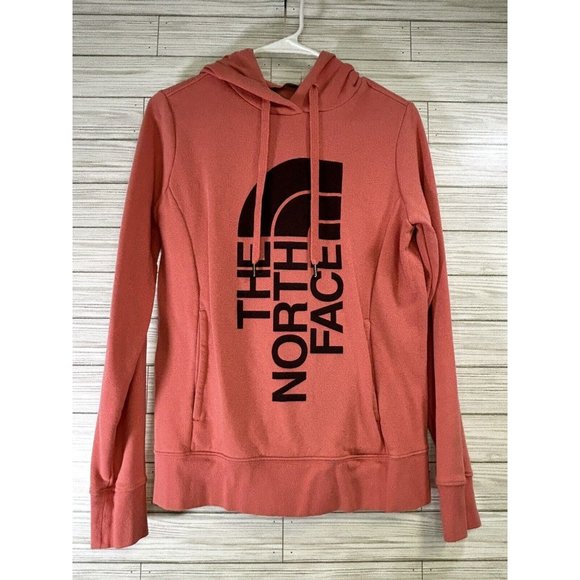 The North Face Women's Hoodie Sweatshirt Coral Pink with Black Kangaroo SZ Small - Picture 1 of 5